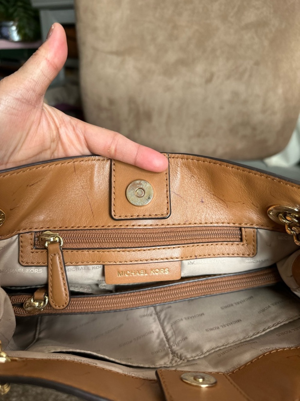 Michael Kors Jet Set Logo Chain Shoulder Bag Brown Coated Canvas Good Condition - Picture 11 of 15